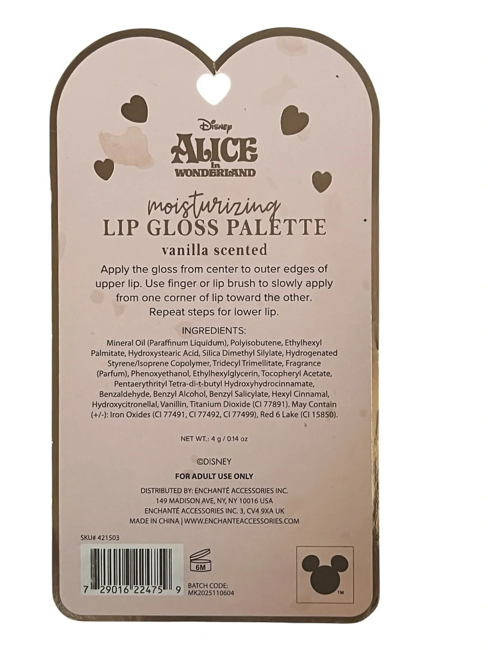Disney Alice in Wonderland Moisturizing Lip Gloss Palette Vanilla Scented